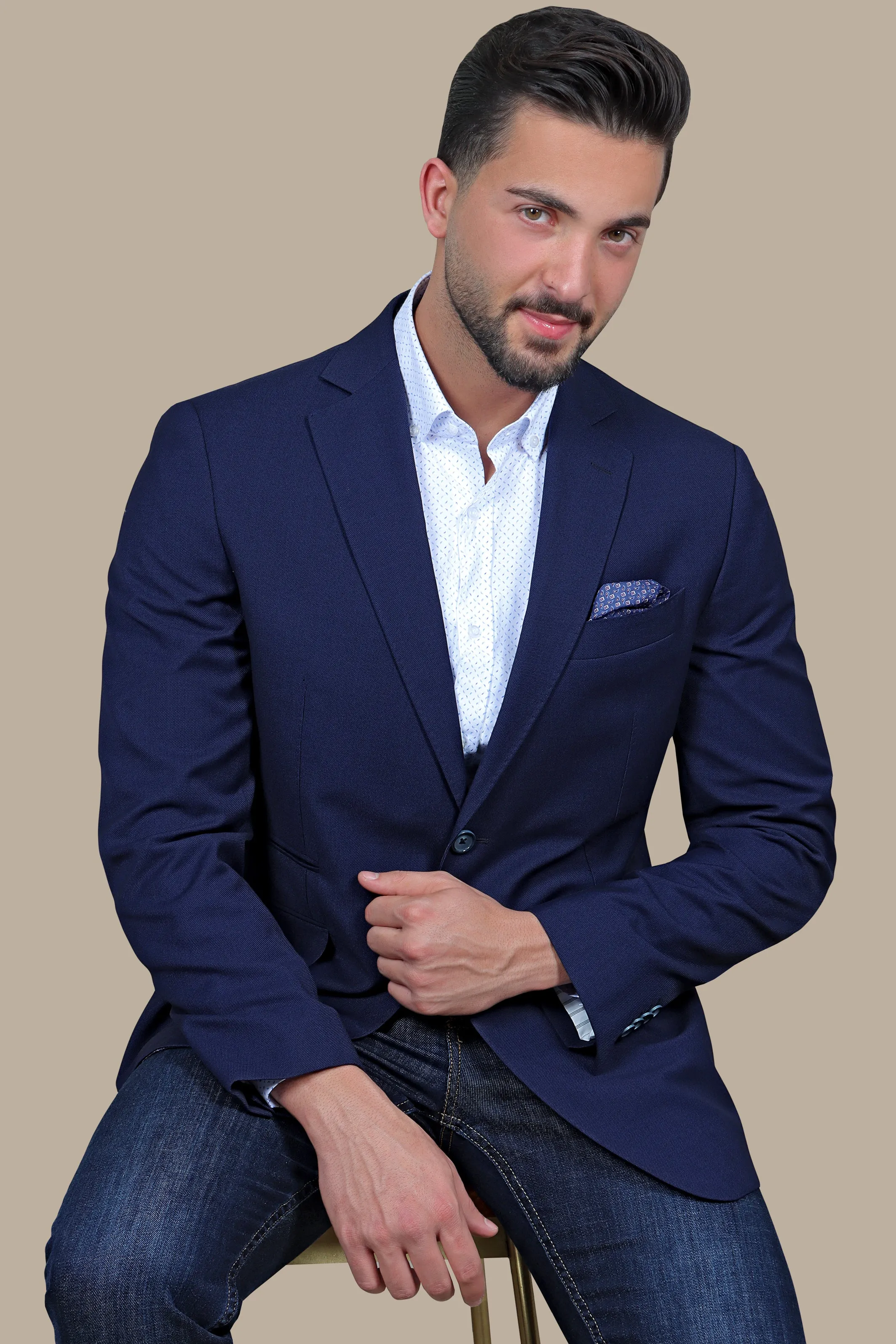 Navy Notch Lapel Regular Structure Blazer