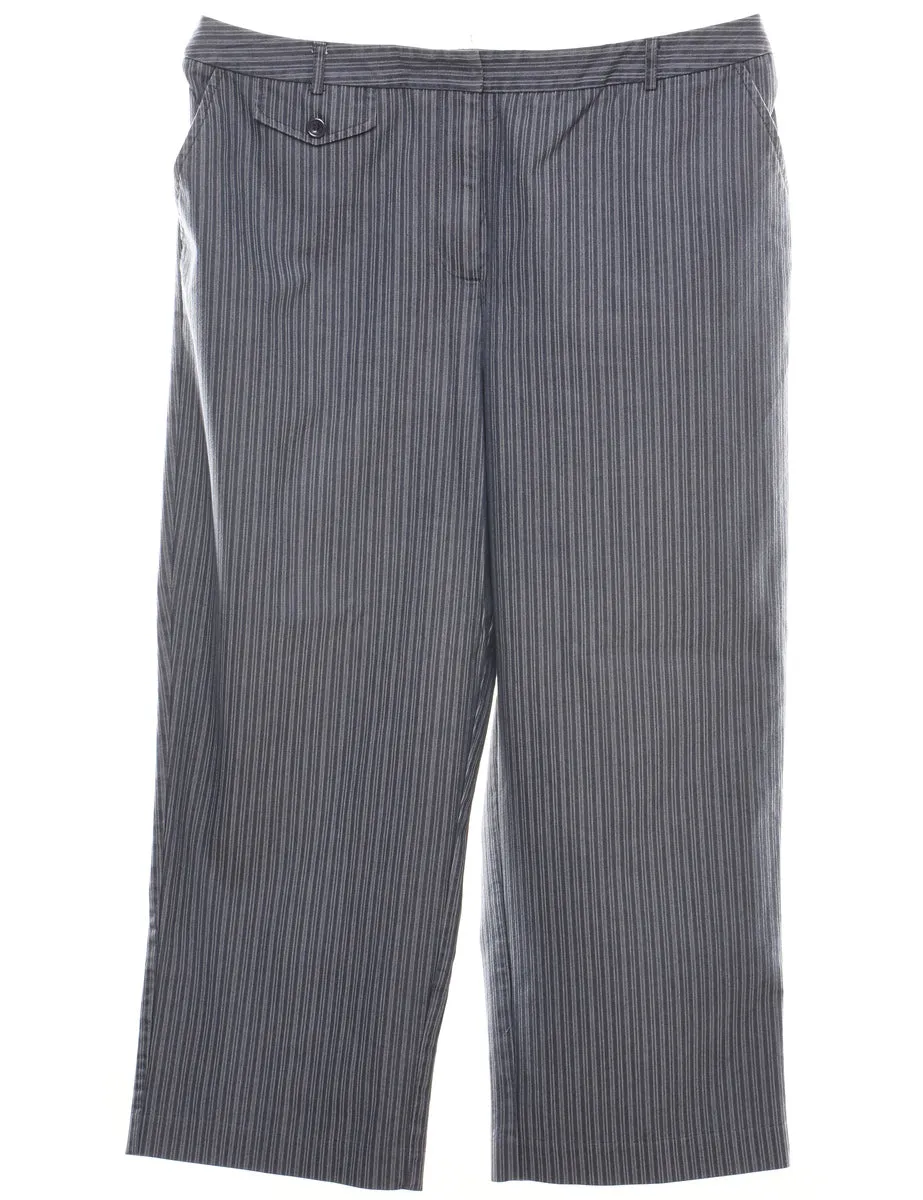 Navy Striped Cropped Trousers - W34 L23