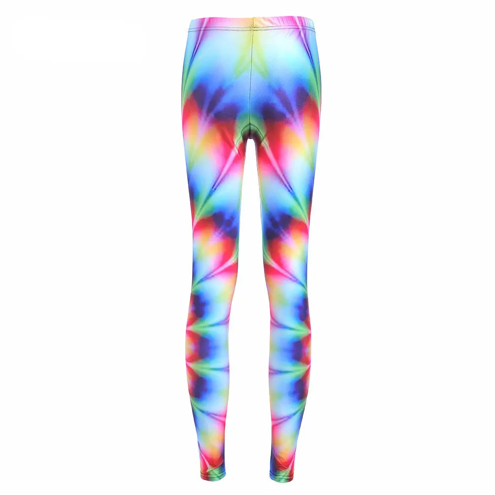 Neon Nation Rainbow Gradient 3D Tie Dye Print Leggings Pants