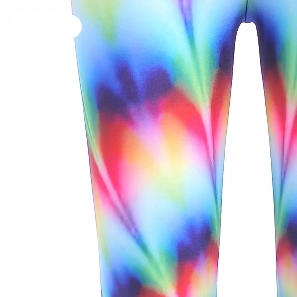 Neon Nation Rainbow Gradient 3D Tie Dye Print Leggings Pants