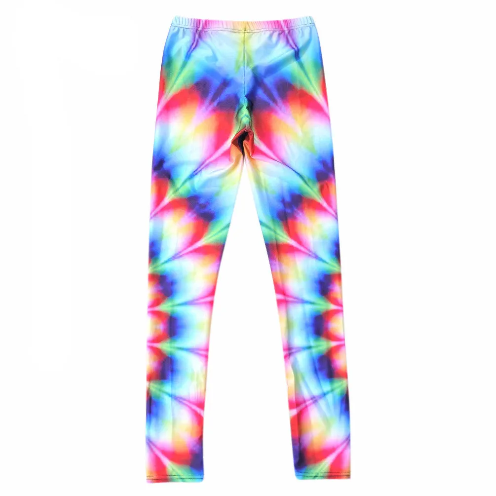 Neon Nation Rainbow Gradient 3D Tie Dye Print Leggings Pants