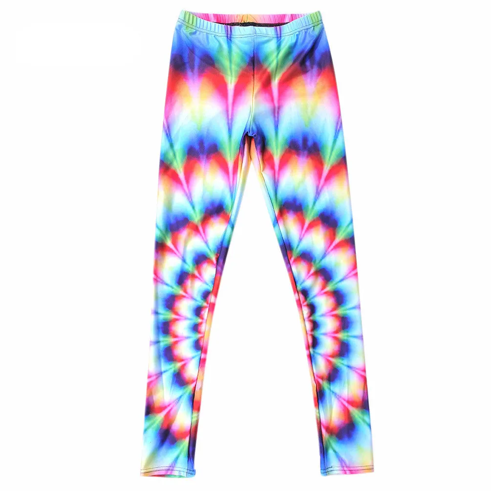 Neon Nation Rainbow Gradient 3D Tie Dye Print Leggings Pants