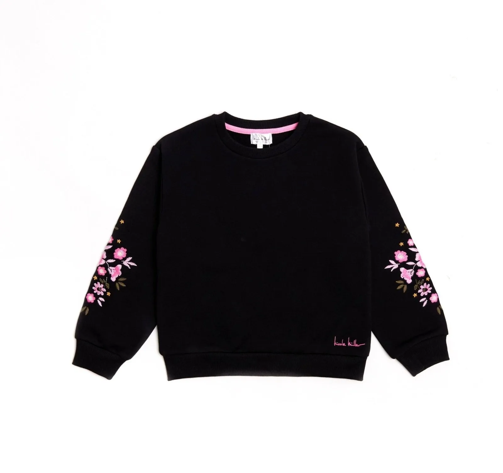 Nicole Miller Girls Black Floral Sleeve Sweatshirt