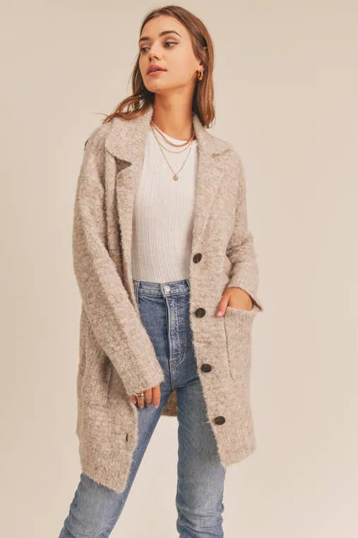 Notched Collar Cardigan (Oatmeal)