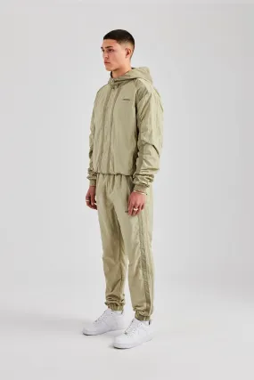 Nylon Colour Block Zip Through Tracksuit - Light Khaki