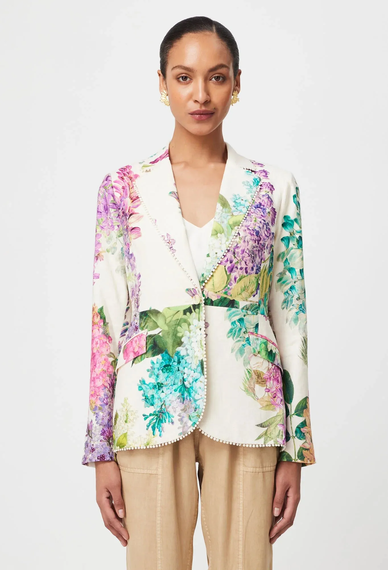 ONCE WAS BAHIA STRETCH LINEN VISCOSE BLAZER IN WISTERIA ALBA