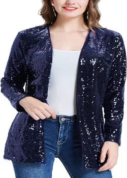 Open Front Sequin Blazer Navy- Ninety Clothing Co