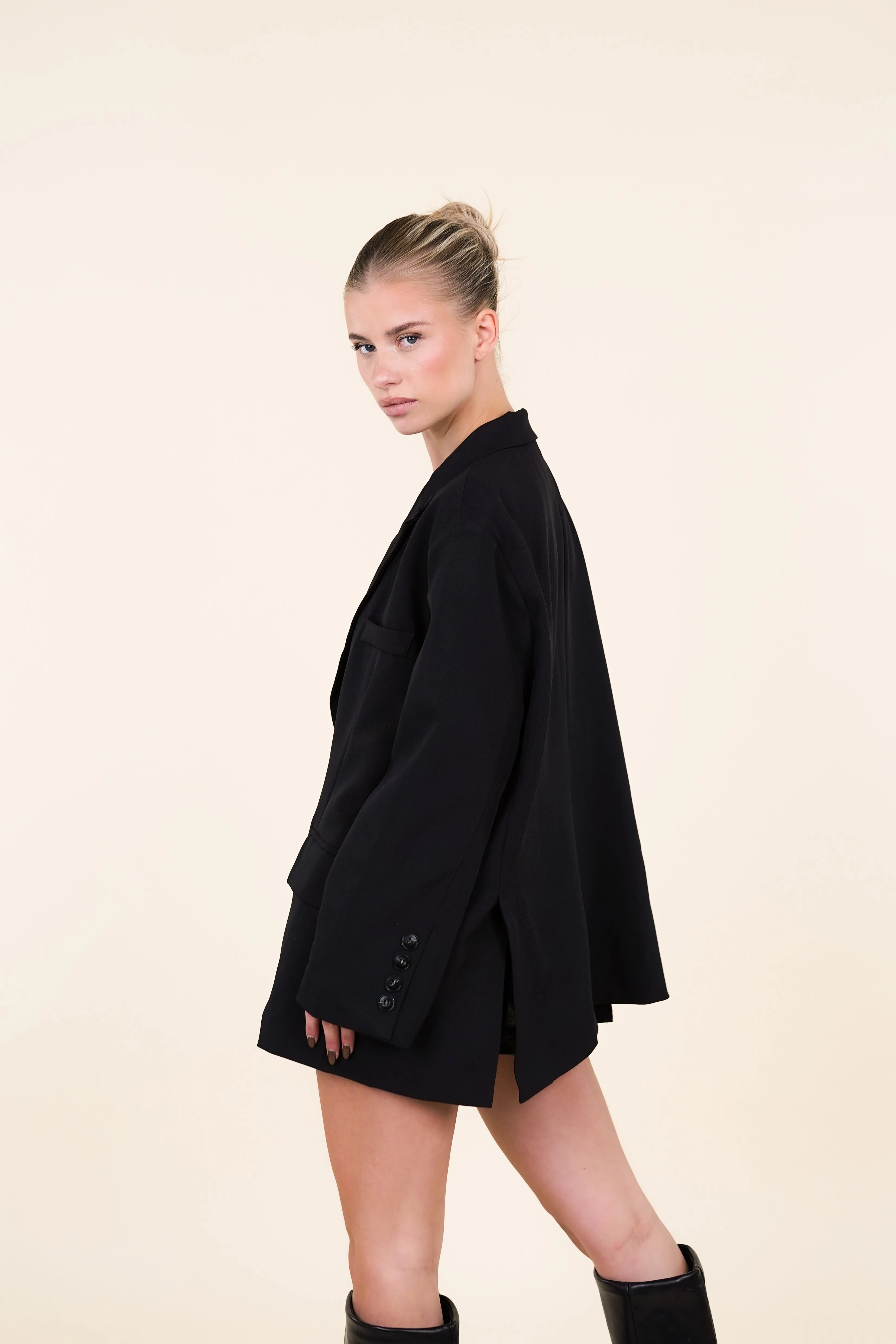 Oversized blazer met splitjes zwart - Sjuul