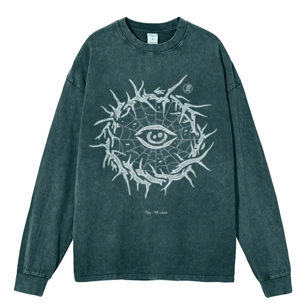 Oversized Vintage Washed Eyes Graphic Sweatshirt