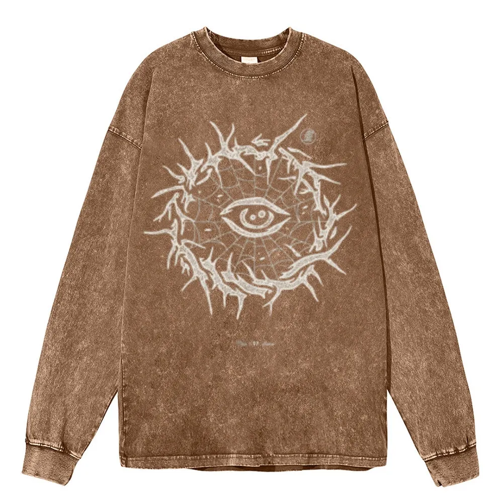 Oversized Vintage Washed Eyes Graphic Sweatshirt