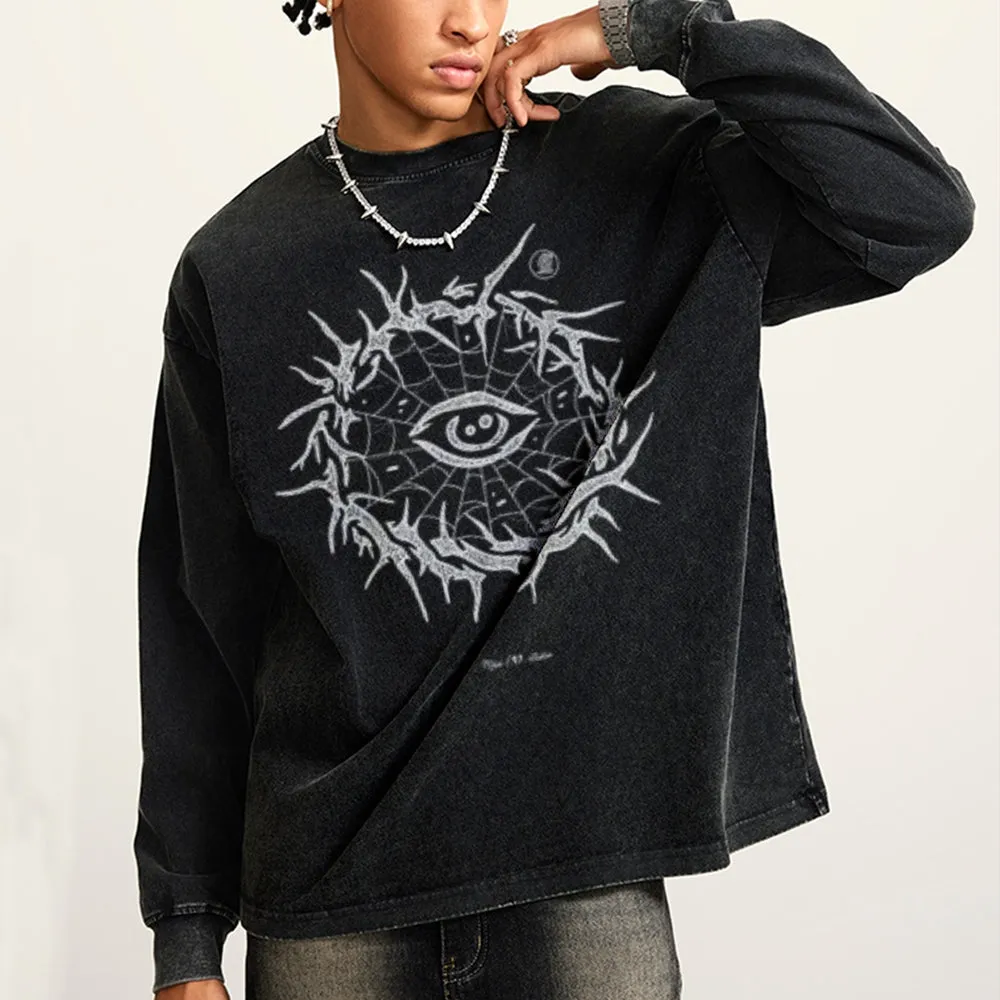 Oversized Vintage Washed Eyes Graphic Sweatshirt