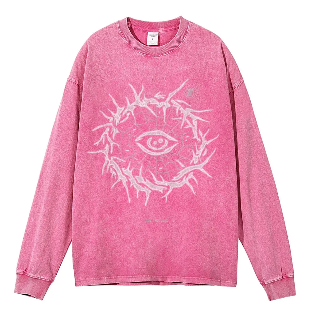 Oversized Vintage Washed Eyes Graphic Sweatshirt