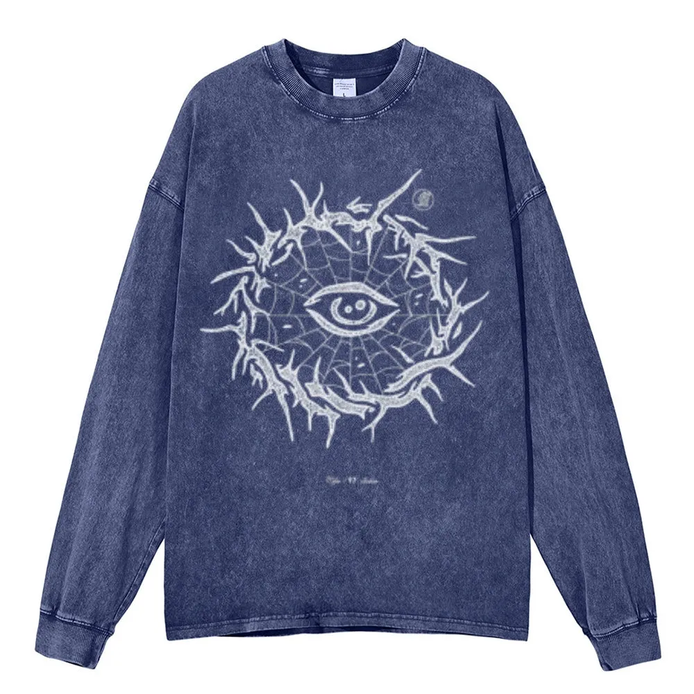 Oversized Vintage Washed Eyes Graphic Sweatshirt