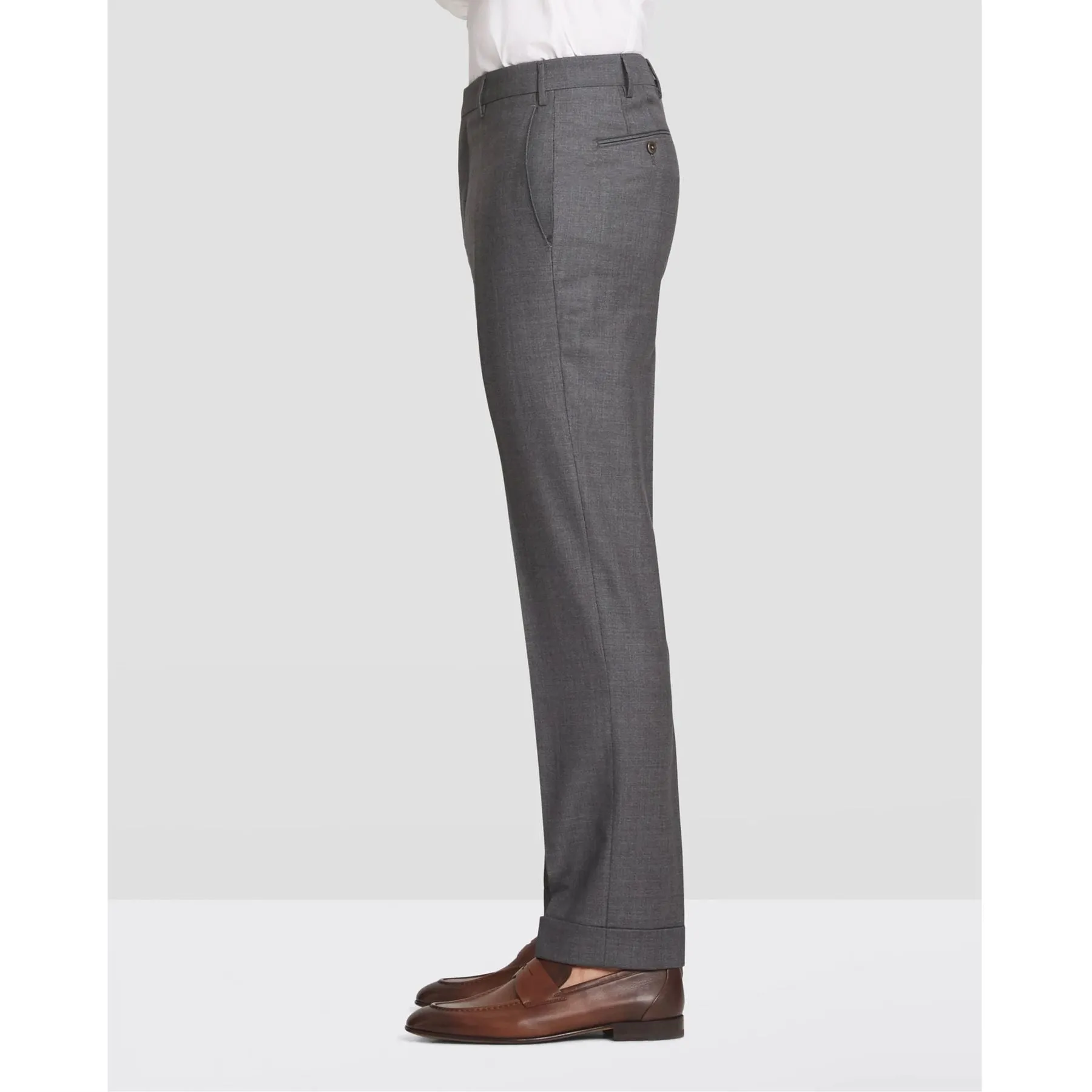 Parker Flat Front Sharkskin Wool Trouser in Medium Grey (Modern Straight Fit) by Zanella