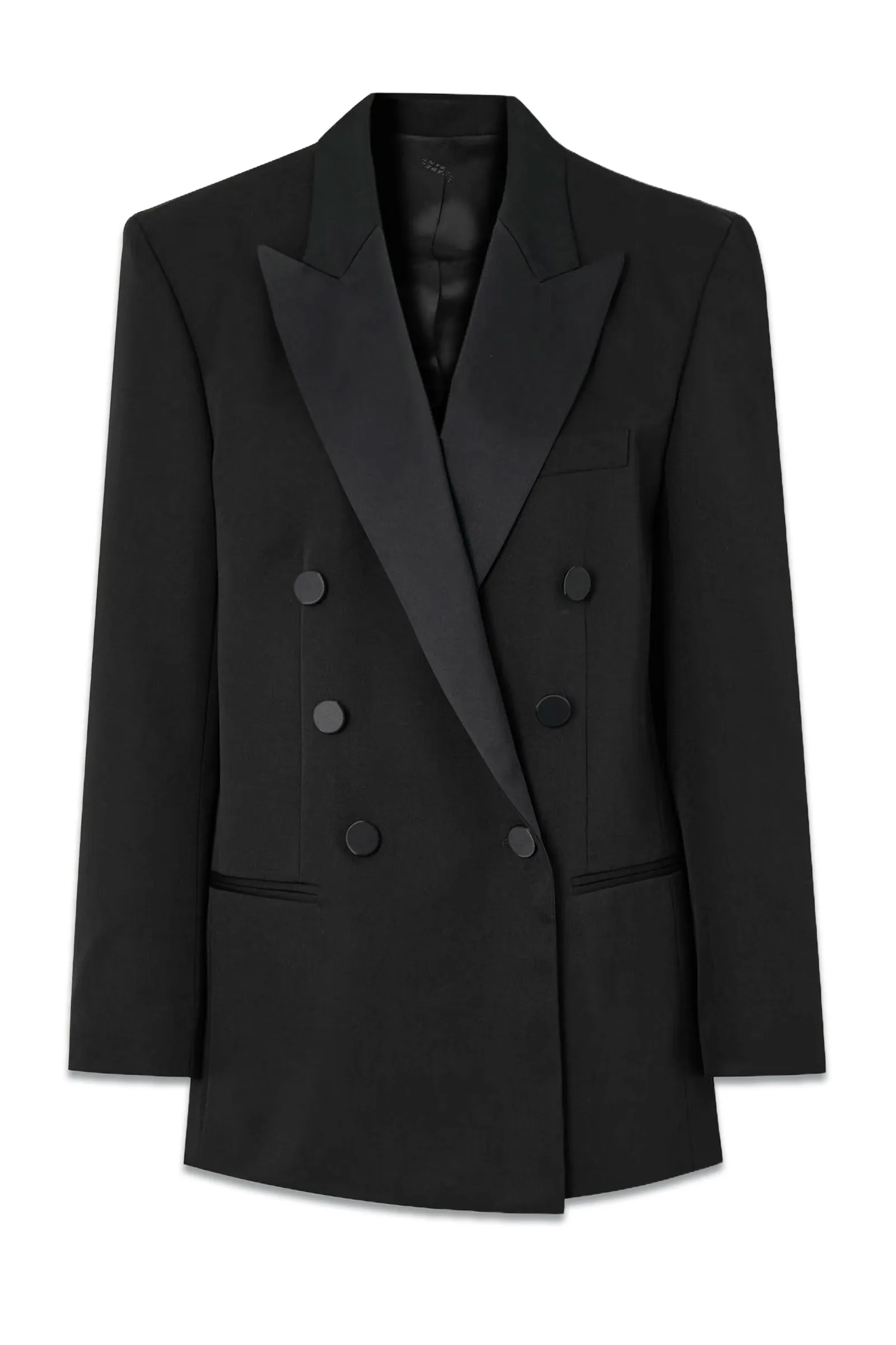 Peagan Double-breasted Satin-trimmed Wool Blazer