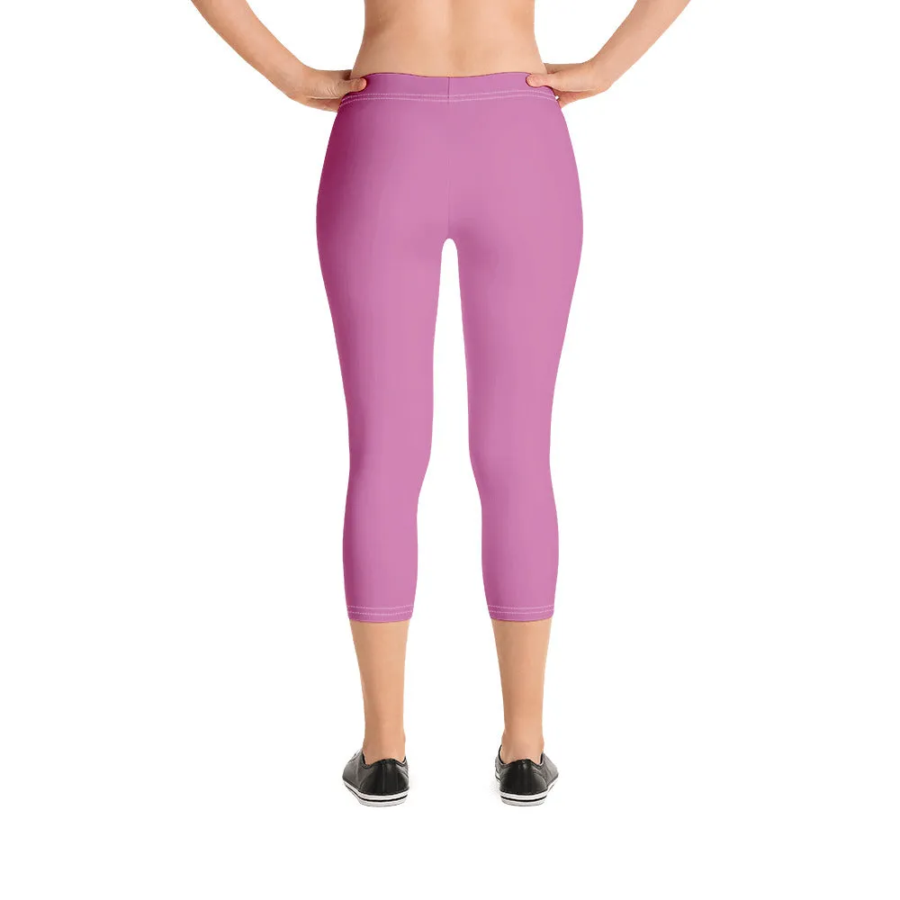 Pink Solid Color Capri Leggings, Modern Casual Capris Tights For Women-Made in USA/EU/MX