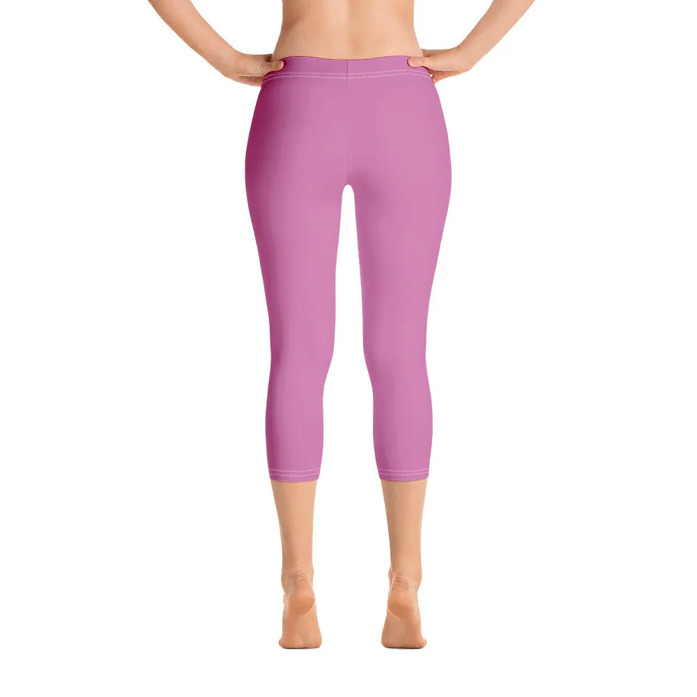 Pink Solid Color Capri Leggings, Modern Casual Capris Tights For Women-Made in USA/EU/MX