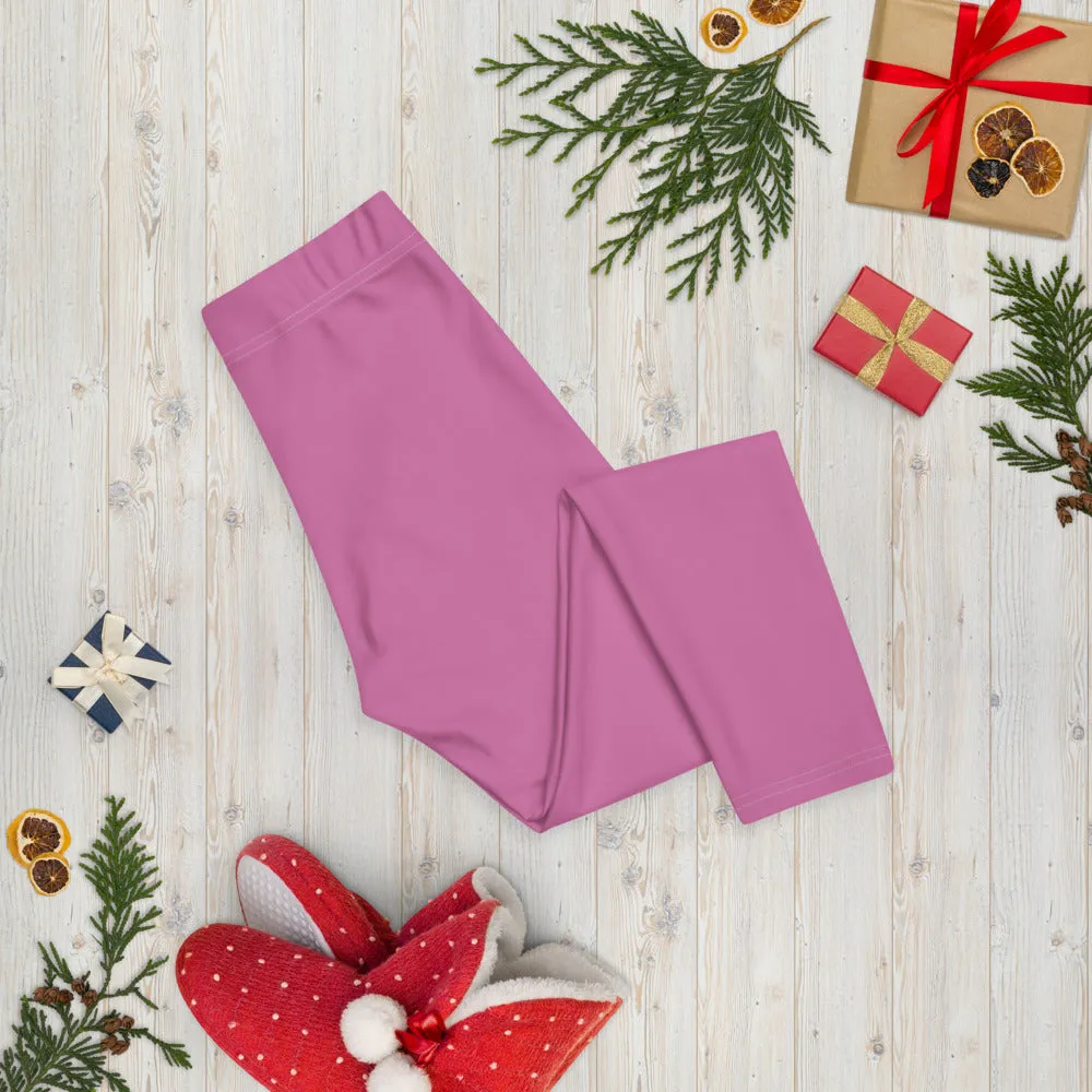 Pink Solid Color Capri Leggings, Modern Casual Capris Tights For Women-Made in USA/EU/MX