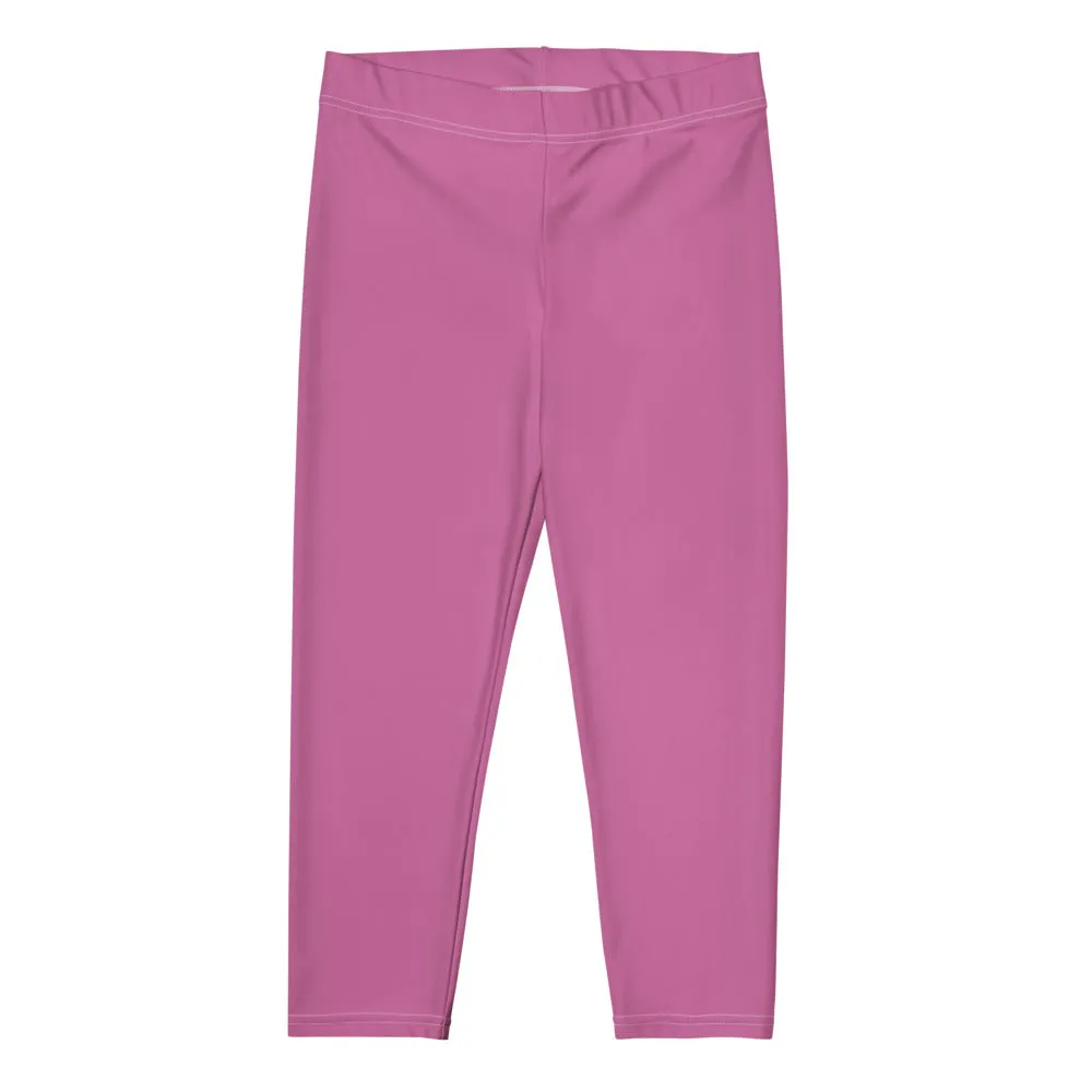 Pink Solid Color Capri Leggings, Modern Casual Capris Tights For Women-Made in USA/EU/MX