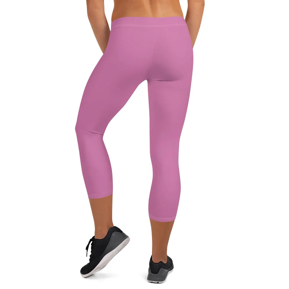 Pink Solid Color Capri Leggings, Modern Casual Capris Tights For Women-Made in USA/EU/MX