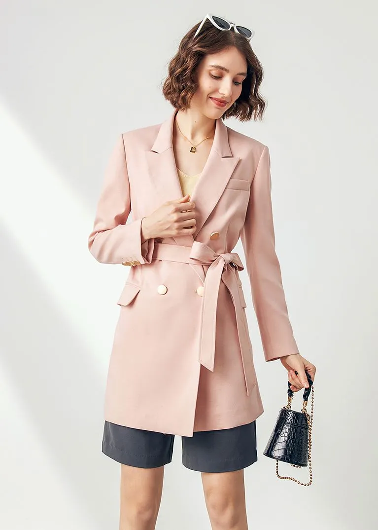 Pink Wool Blend Double Breasted Blazer