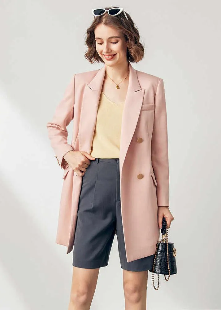 Pink Wool Blend Double Breasted Blazer