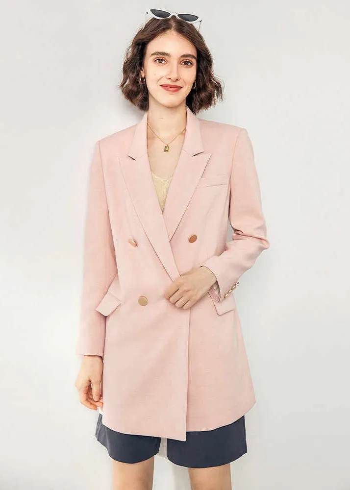 Pink Wool Blend Double Breasted Blazer