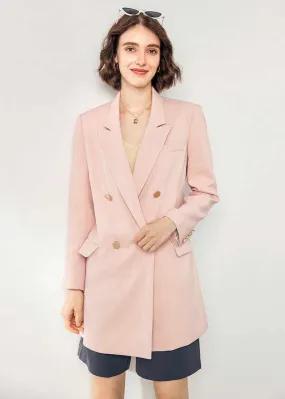 Pink Wool Blend Double Breasted Blazer