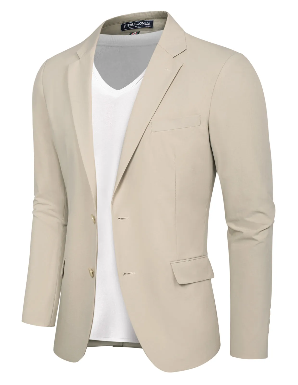 PJ Men Anti-crease Blazer Coat Casual Two-Button Notch Lapel Thin Suit Coat