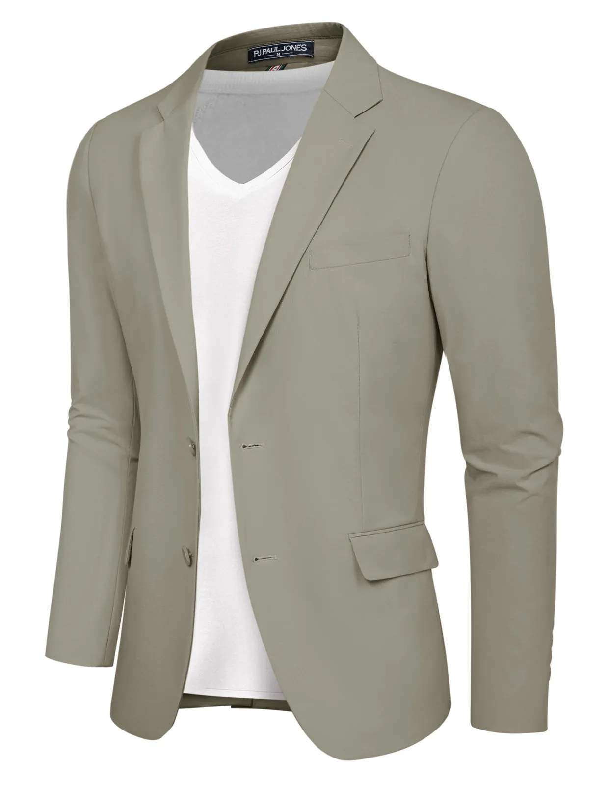 PJ Men Anti-crease Blazer Coat Casual Two-Button Notch Lapel Thin Suit Coat