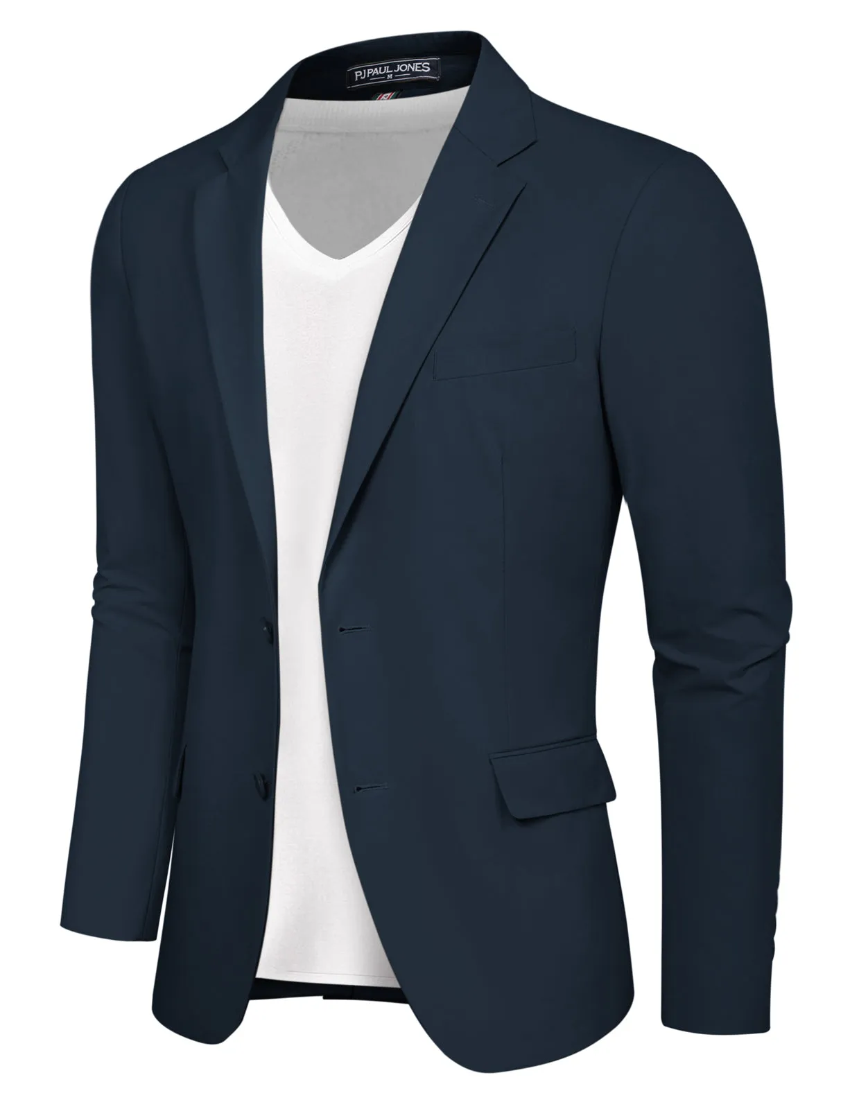 PJ Men Anti-crease Blazer Coat Casual Two-Button Notch Lapel Thin Suit Coat