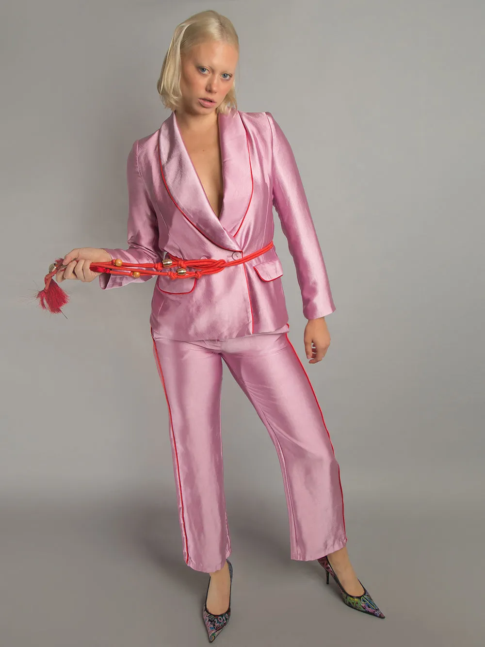 PJ Satin Blazer   Pants Matching Set in Pink