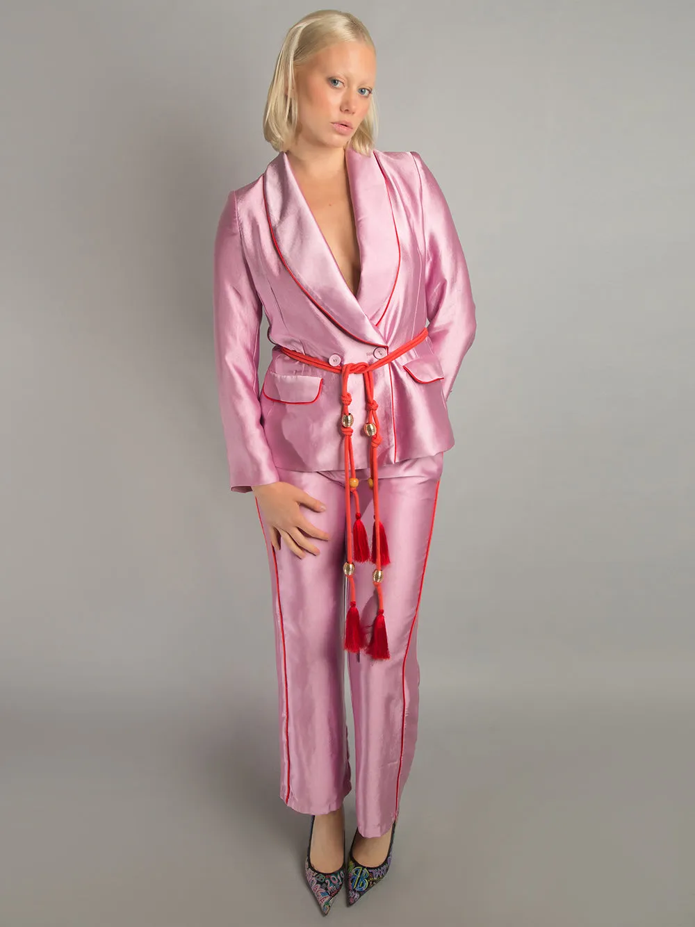 PJ Satin Blazer   Pants Matching Set in Pink