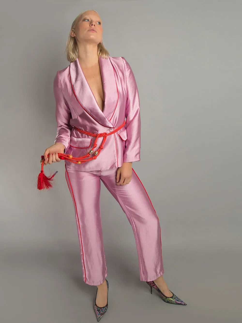 PJ Satin Blazer   Pants Matching Set in Pink