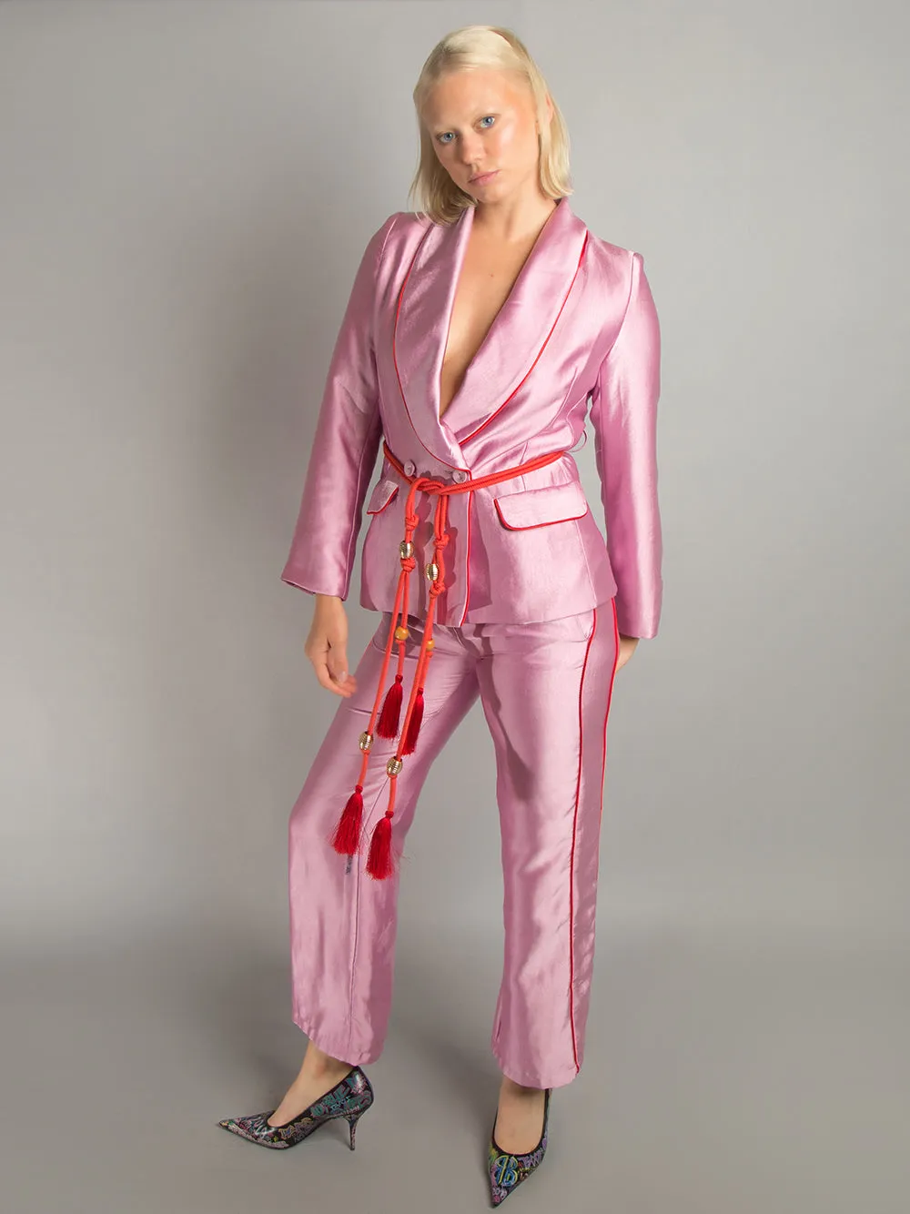 PJ Satin Blazer   Pants Matching Set in Pink