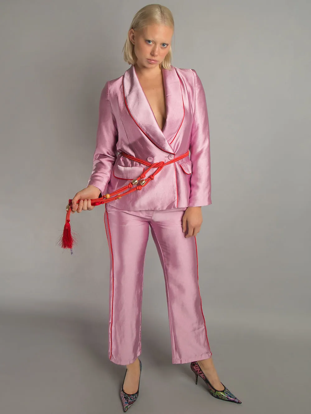 PJ Satin Blazer   Pants Matching Set in Pink