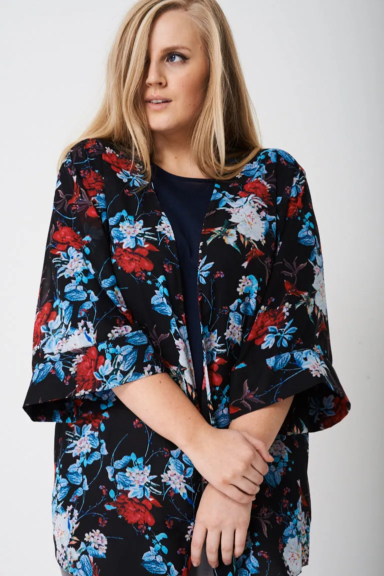 PLUS SIZE Sheer Cardigan in Flower Print