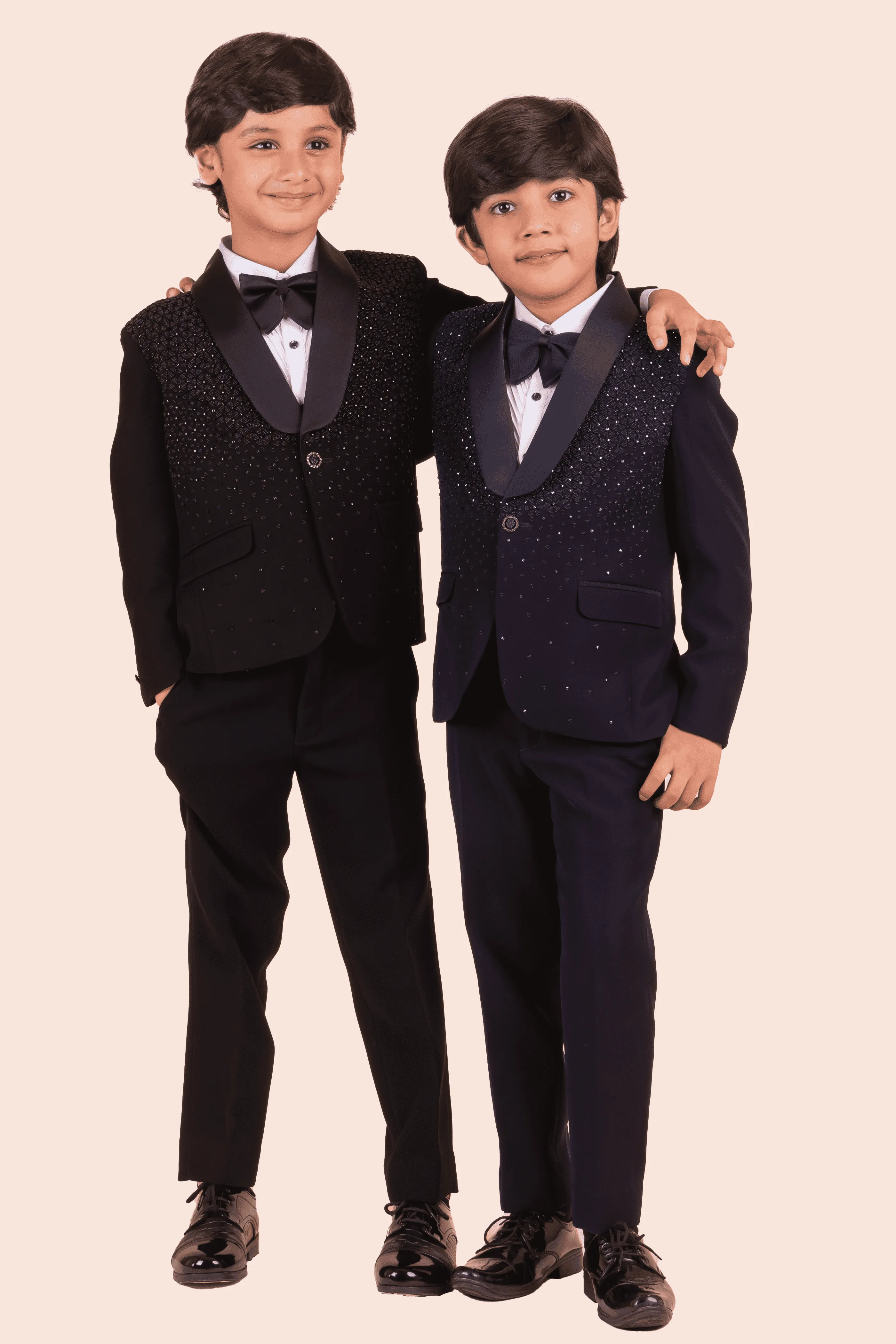 Pre-Order: Navy Blue Tuxedo with Hand Embroidery in Self