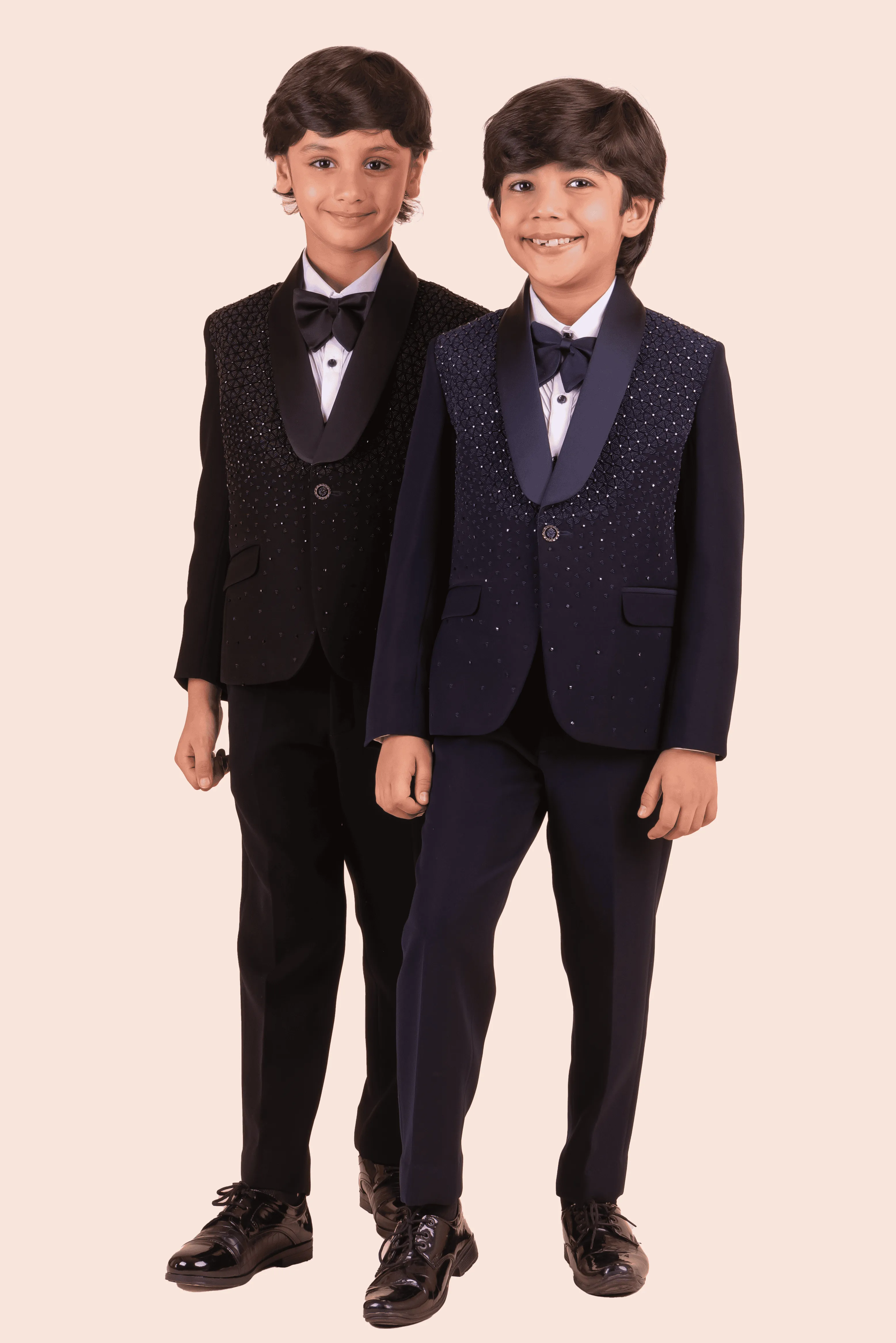 Pre-Order: Navy Blue Tuxedo with Hand Embroidery in Self