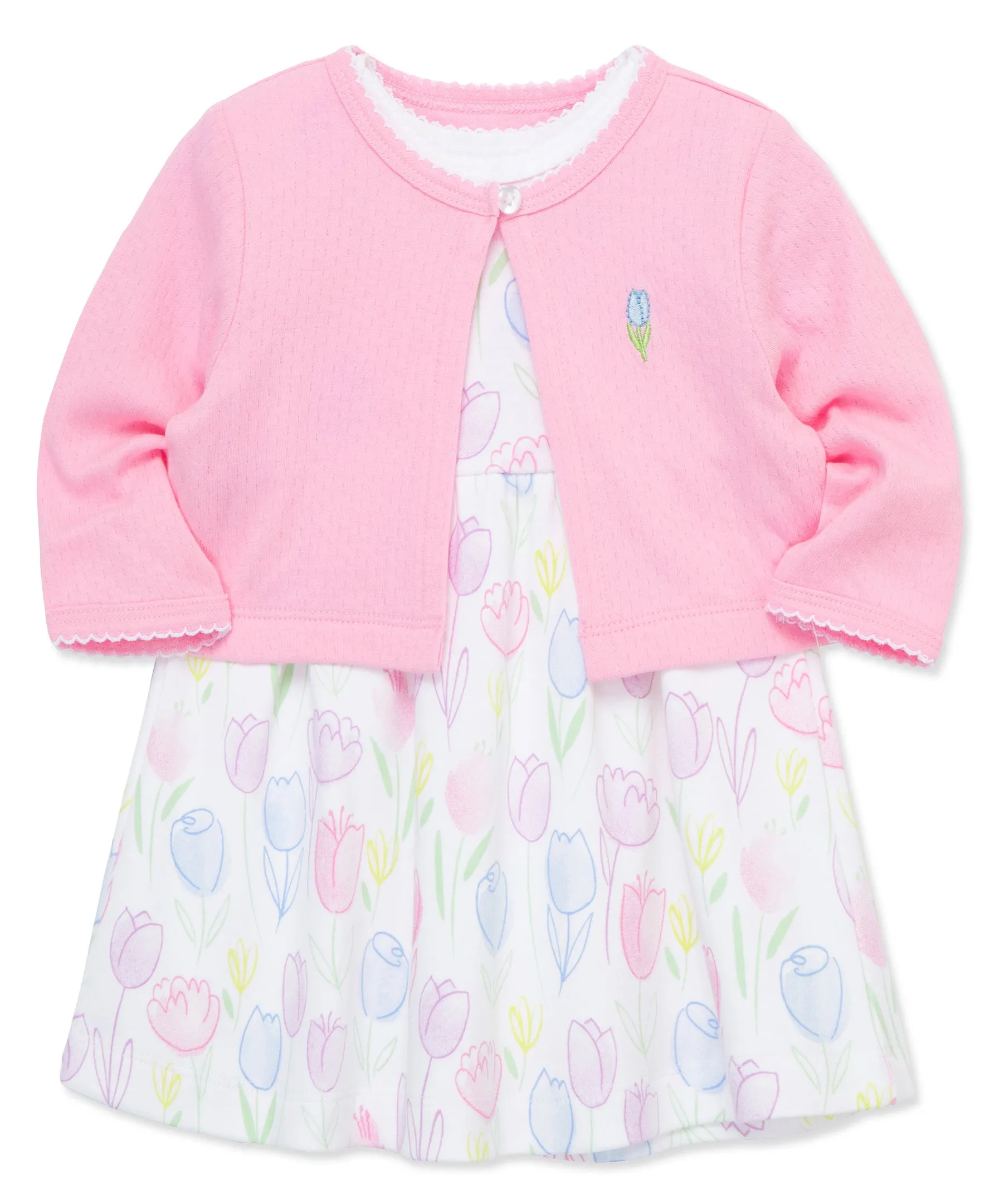 Pretty Tulips Dress & Cardigan Set