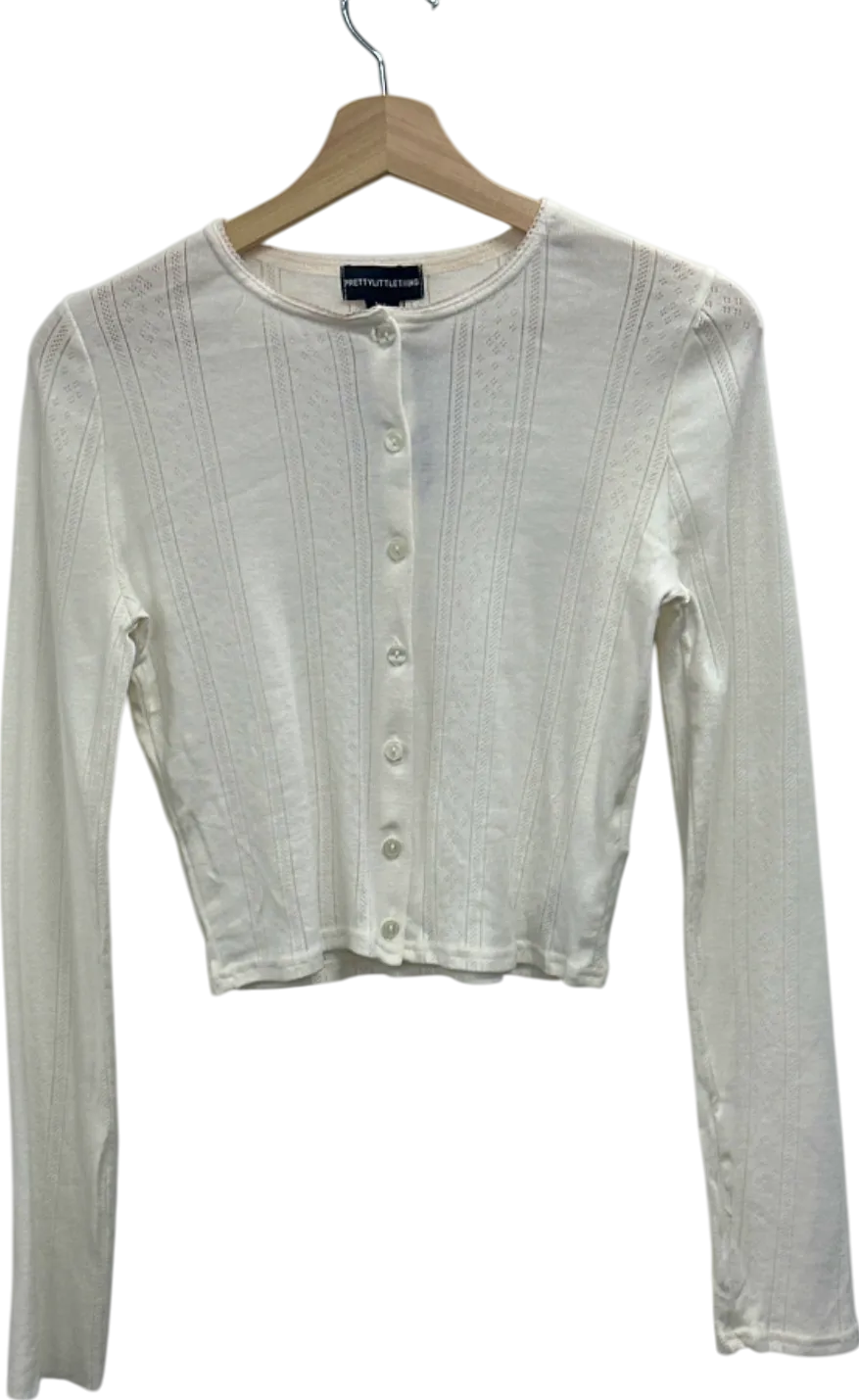 PrettyLittleThing White Pointeelle Cardigan UK 8