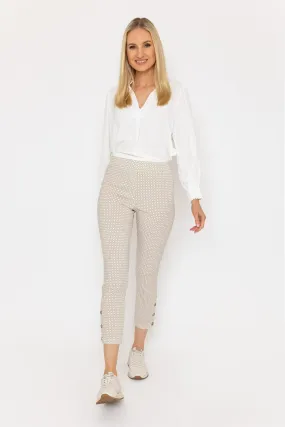 Print Button Trousers in Sand