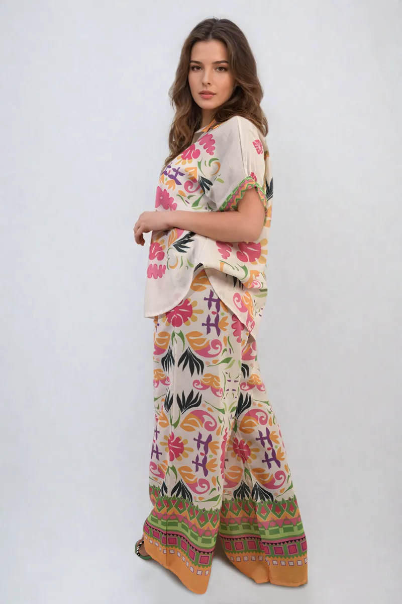 Printed Summer Wide Leg Trouser