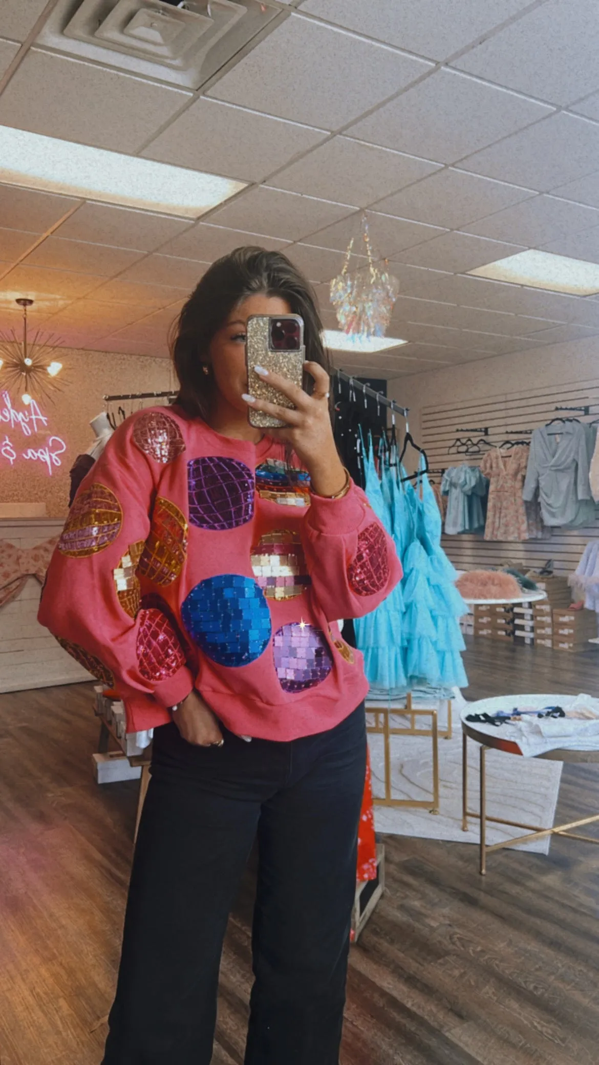 QOS Hot Pink Disco Ball Sweatshirt