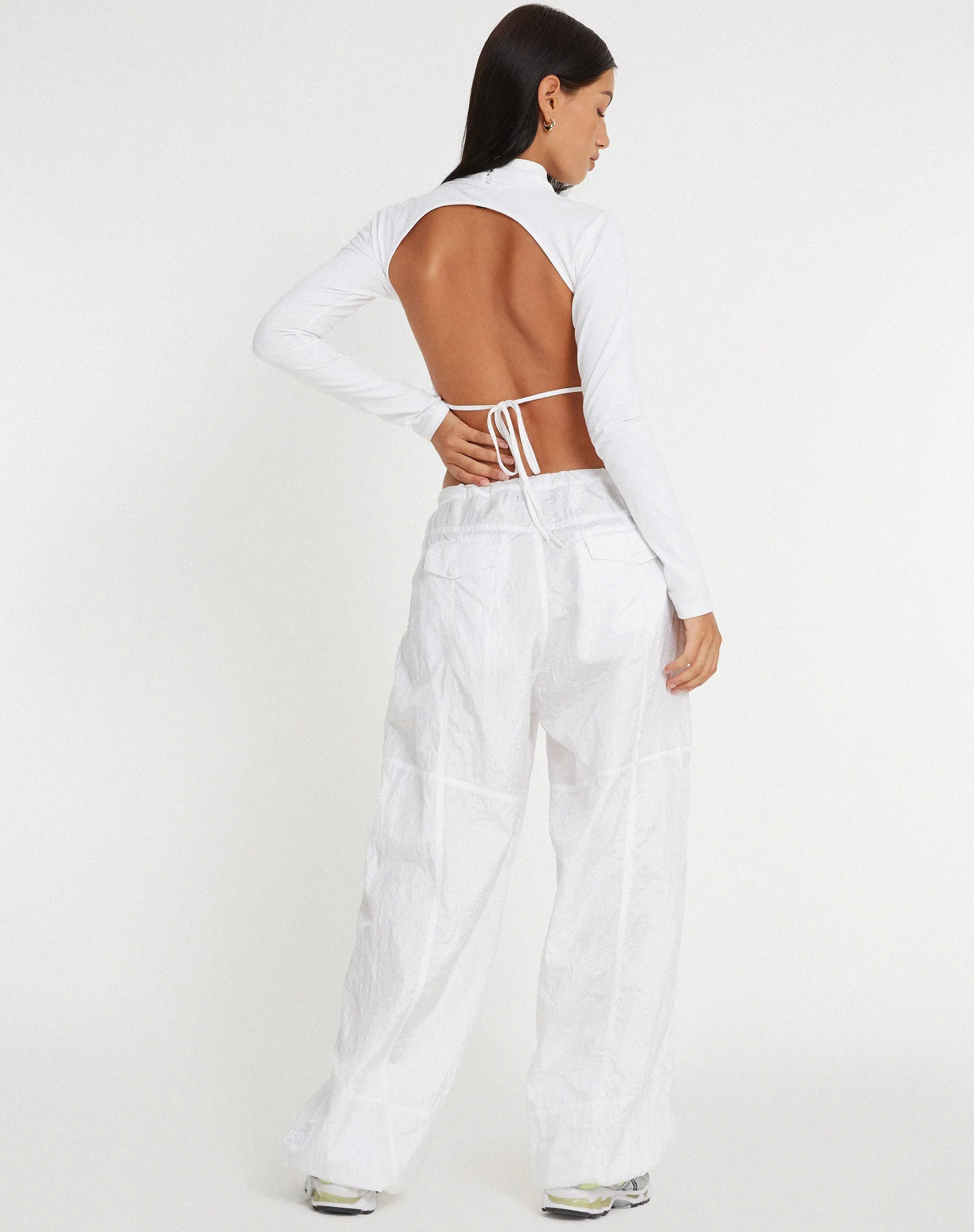 Quelia Open Back Crop Top in White