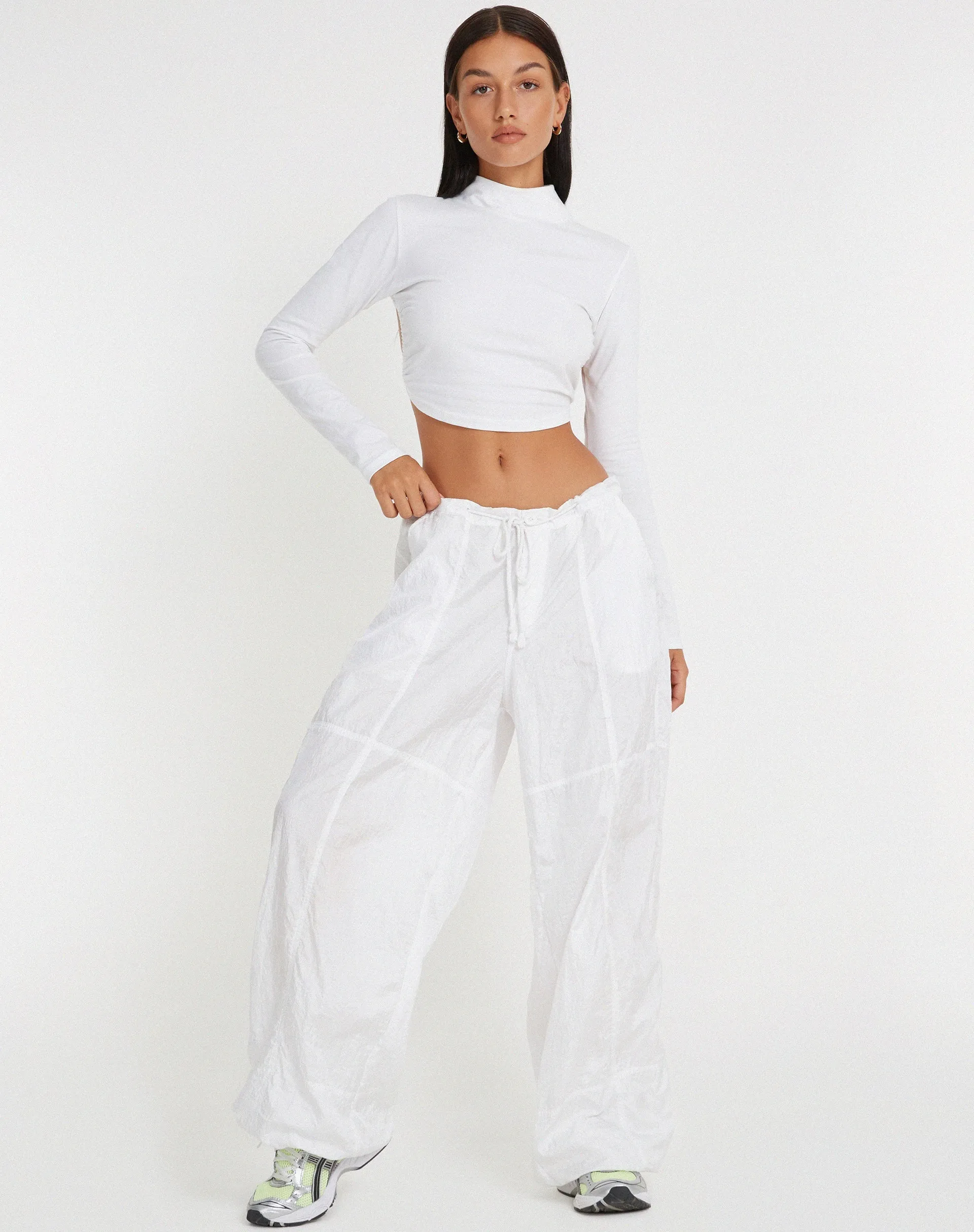 Quelia Open Back Crop Top in White