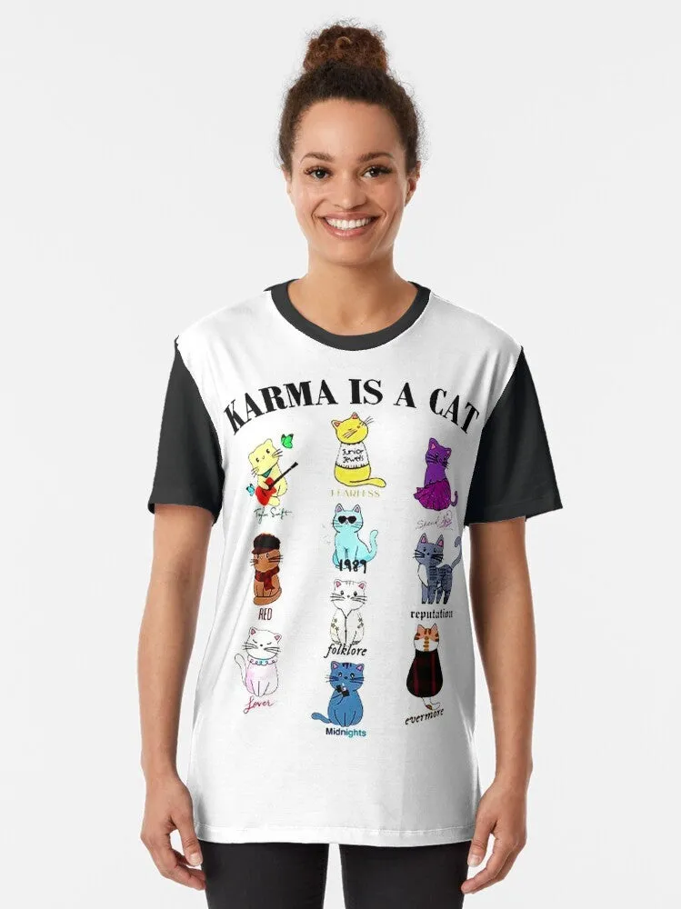 "Karma Is a Cat Graphic T-Shirt for Cat Lovers"