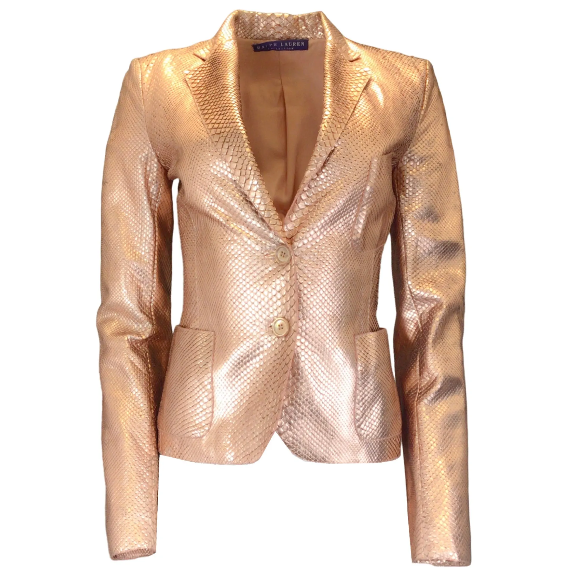 Ralph Lauren Collection Rose Gold Metallic Snakeskin Leather Blazer