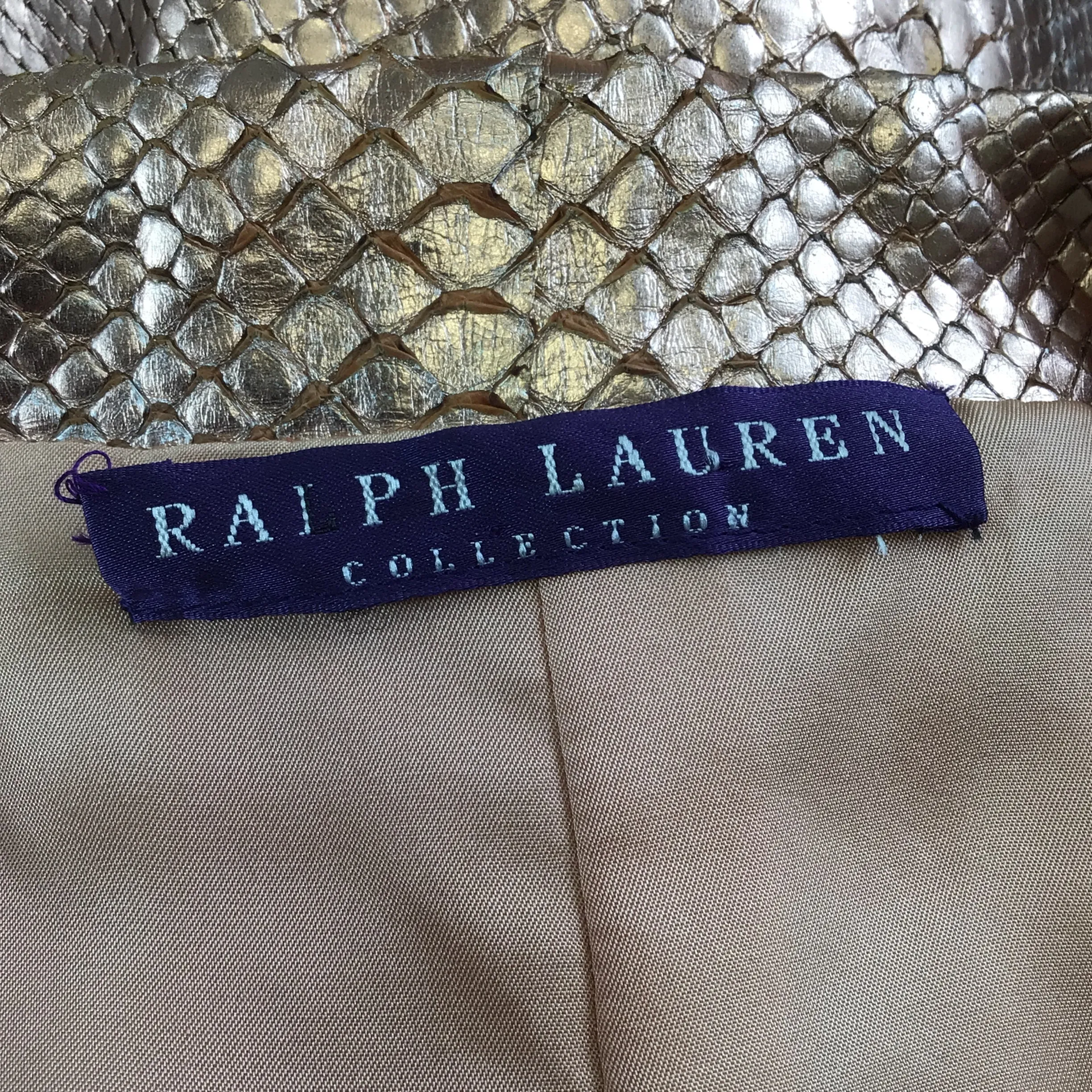 Ralph Lauren Collection Rose Gold Metallic Snakeskin Leather Blazer