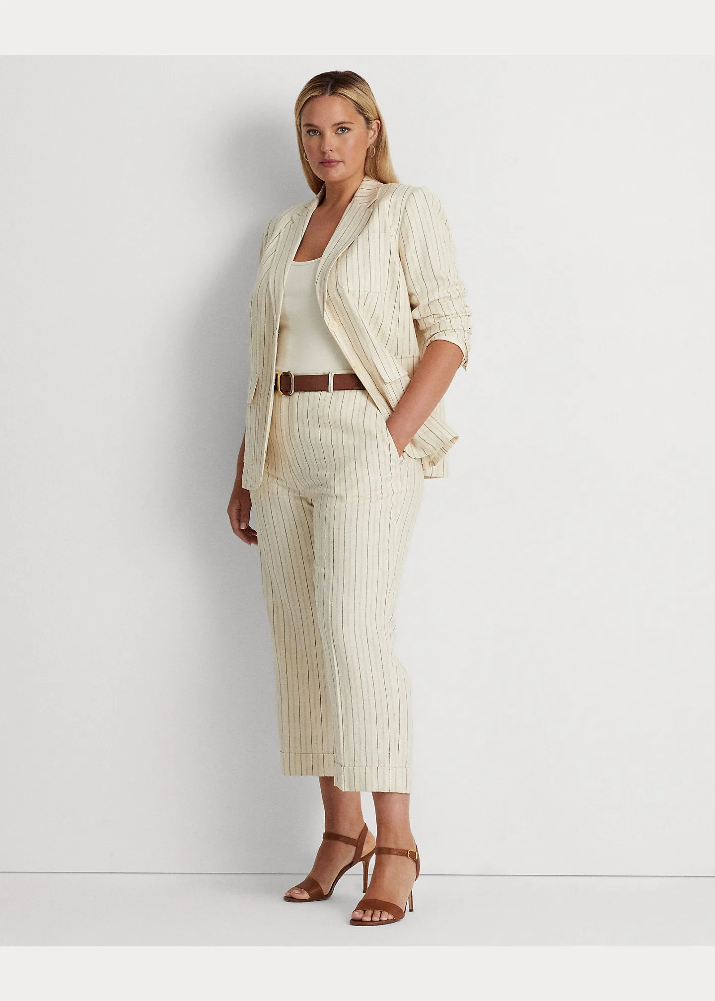 Ralph Lauren Womens Striped Linen-Blend Twill Blazer, Size 17